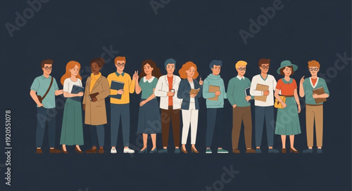 Diverse group of young people standing together in a line.