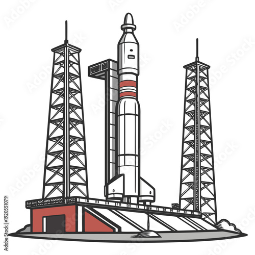 Space rocket on launchpad with towers space exploration