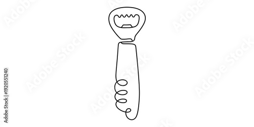 A simple continuous line art drawing of a bottle opener with a decorative spiral handle design Vector, illustration