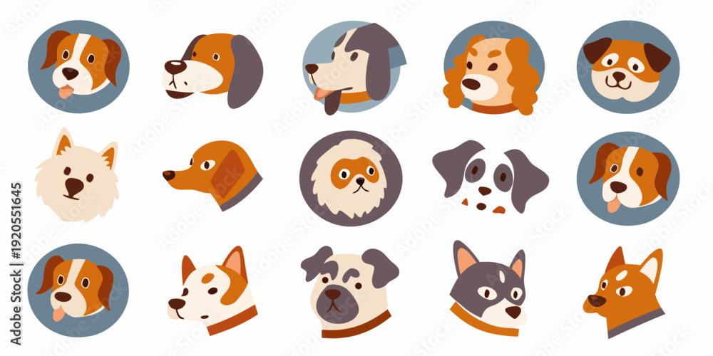 Obraz premium Collection of adorable cartoon dog faces arranged in a grid pattern
