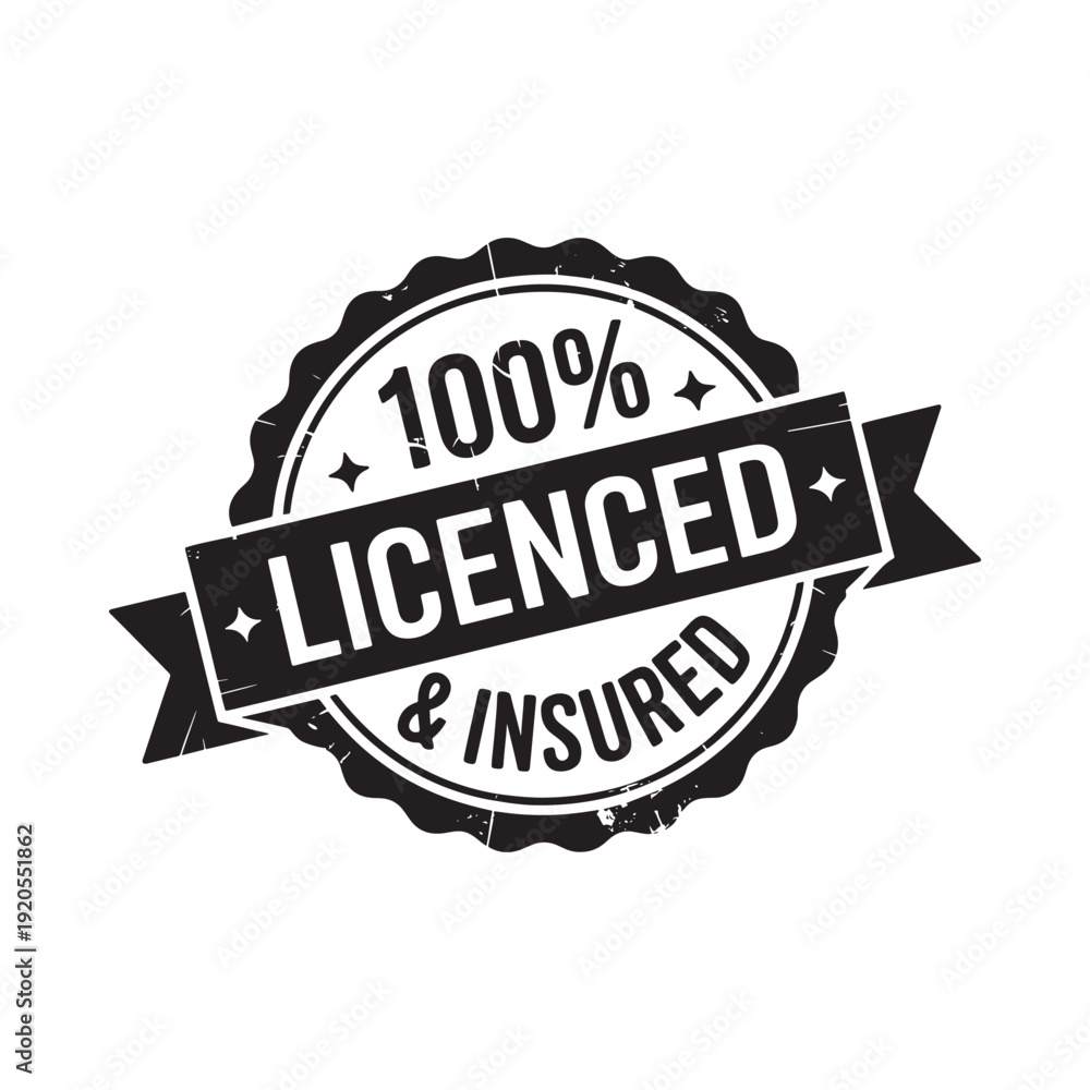 Obraz premium Black badge displaying 100 licenced insured text within a circular frame
