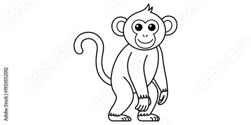A simple cartoon monkey coloring page illustration for children Vector, illustration