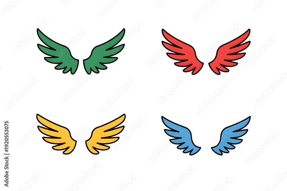 Fototapeta premium Vibrant colorful wing illustrations set
