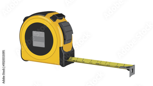 Bright yellow essential measuring tape with an extended metallic blade for accurate length and distance measurement in construction and DIY projects, isolated on white background
