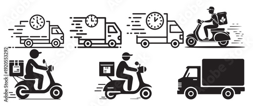 Modern courier and express shipping icon set for transportation business.