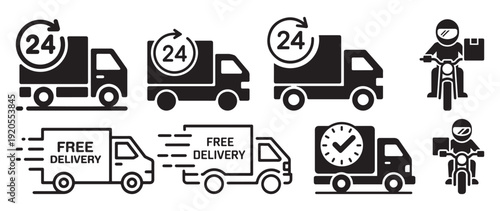 Free shipping and express delivery badge icons with truck symbols. vector illustration eps 10