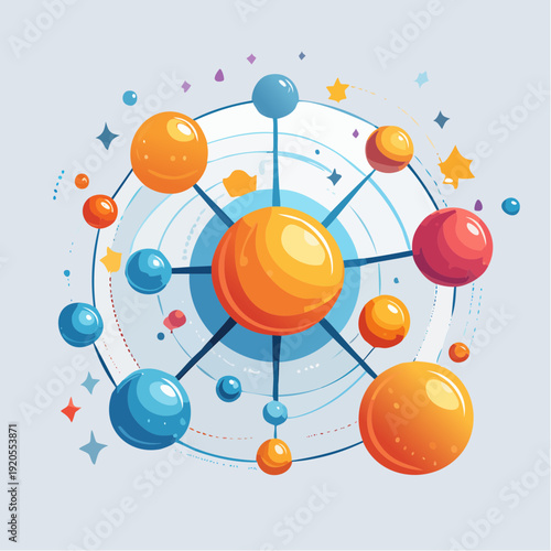 Abstract interconnected spheres and circles representing connections and networks