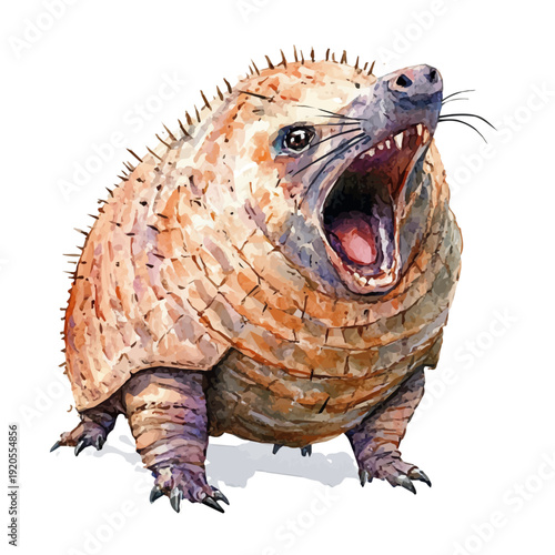 watercolor of Screaming Hairy Armadillo vector, isolated on a white background.