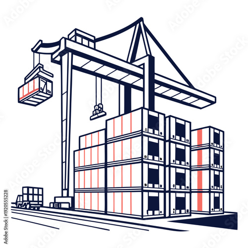 Cargo containers stacked under a gantry crane logistics