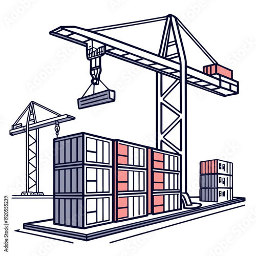 Cargo containers and cranes at logistics hub shipping