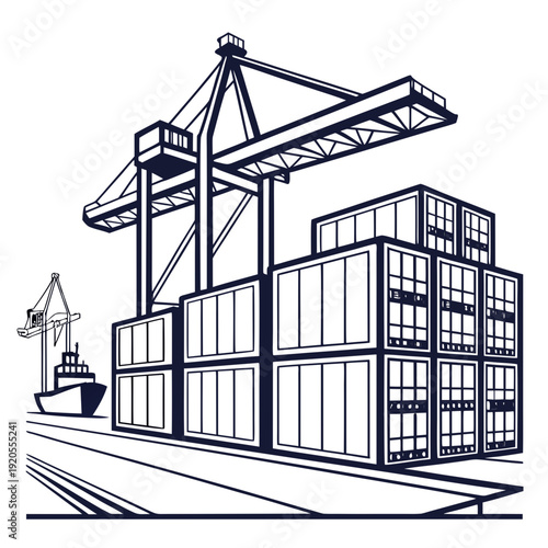 Tableau sur toile Cargo containers and cranes at shipping port
