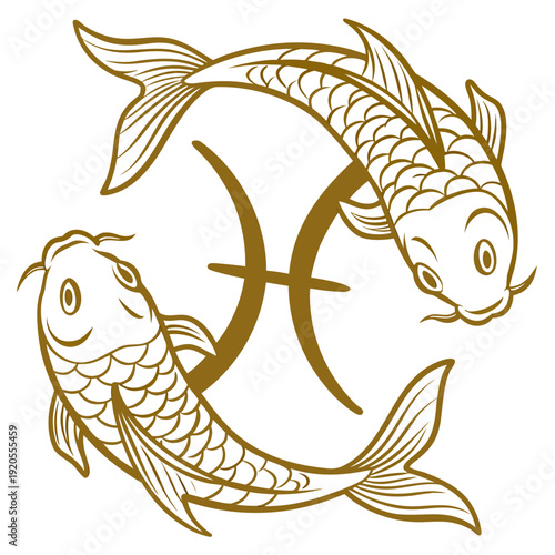 Gold of two fish forming pisces zodiac symbol
