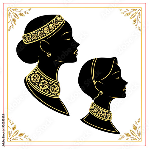 Gold ornamented indian woman head silhouettes women