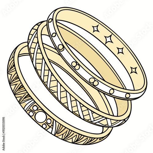 Gold bangles with star and dot details stacked bracelets