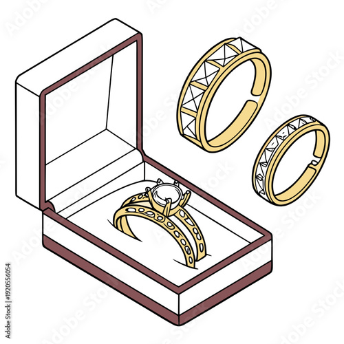 Gold bangle and ring in jewelry box white background