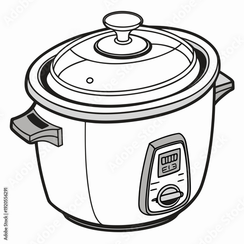 Stainless steel rice cooker with digital display and lid
