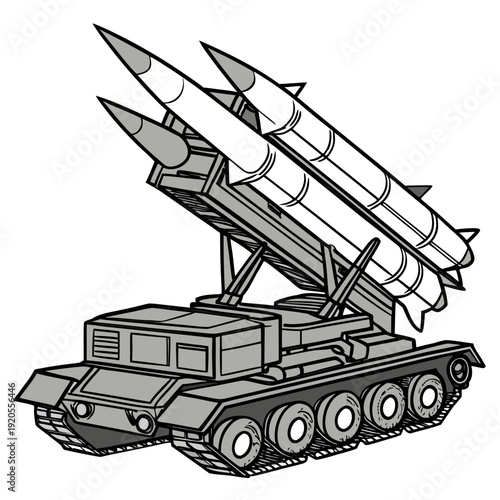 Missile launcher vehicle with three rockets military