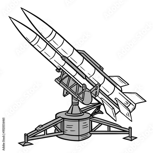 Ground based missile launcher with two rockets ground-based