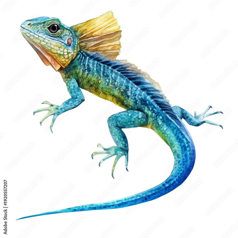 Fototapeta premium Sailfin Lizard, watercolor illustration, vector, isolated on a white background.