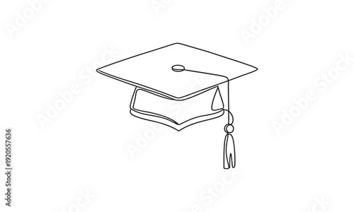 Graduation cap continuous one line drawing, Minimalist continuous one line drawing of a graduation cap with tassel for academic success concept
