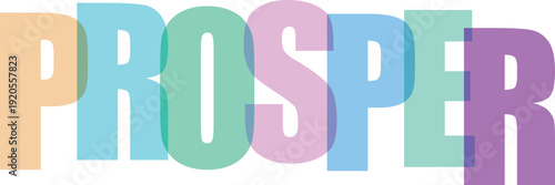 Overlapping letters spelling PROSPER in a spectrum of pastel blues Colorful text effect