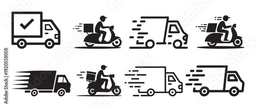 Heavy cargo truck silhouettes with fast delivery motion lines. vector illustration eps 10