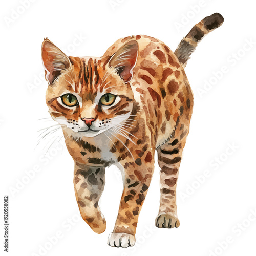 Rusty-spotted Cat, watercolor vector , isolated on a white background.