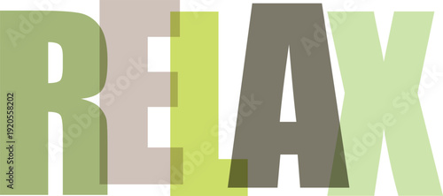 Overlapping letters spelling the word RELAX in pastel green and grey on a Colorful text effect