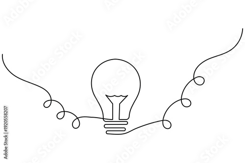 Light bulb continuous one line art minimal creative idea concept illustration