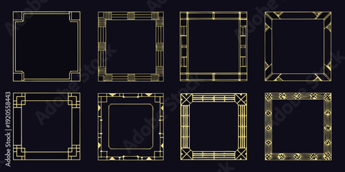 Collection of ornate golden frames arranged in a grid pattern