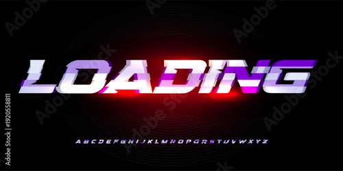 Loading Computer Font Logo Alphabet Bold Italic Red Button, Glitch Load Letter Sign, Download Symbol. Speed Digital Loader Typographic Design. Upload Interface Status Button. Vector Illustration