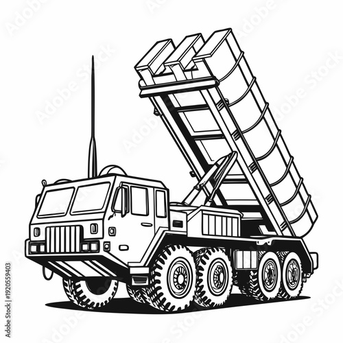 Military truck with missile launcher vehicle defense