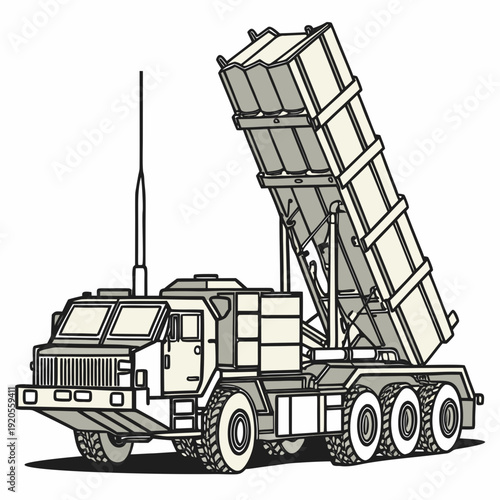 Military truck with missile launcher system defense system