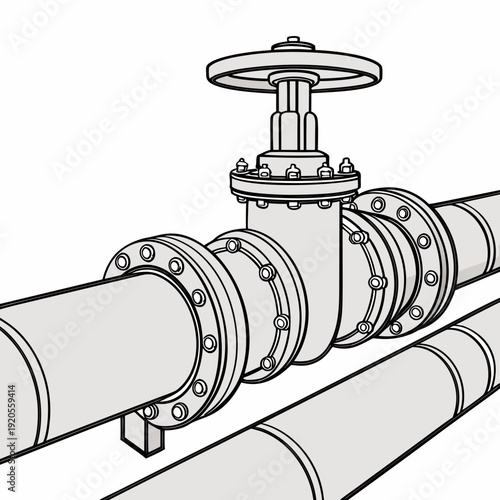Industrial pipeline with valve and flanges
