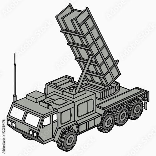 Gray mobile air defense missile launcher truck military vehicle
