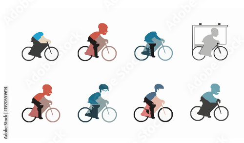 Man riding bicycle flat vector illustration cycling set