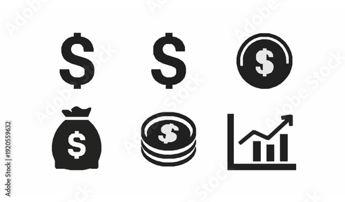 Cute cartoon dollar money flat vector illustration set
