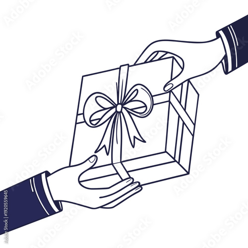 Two hands holding a gift box with a bow ribbon present