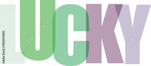 Translucent pastel colored letters spelling the word LUCKY on a white Colorful text effect