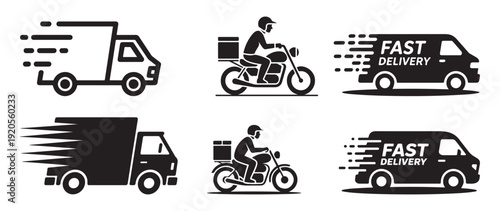 Express shipping motorcycle courier icons with speed motion lines. vector illustration eps 10