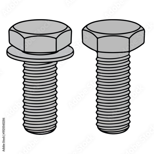 Steel Hex Head Bolts with Washer Vector Illustration