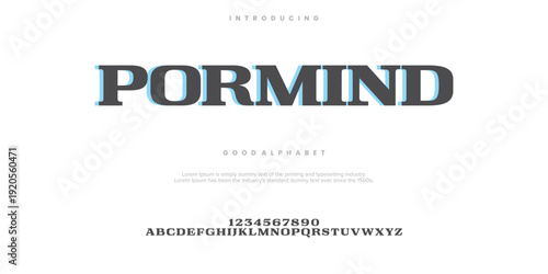 Pormind Abstract Fashion font alphabet. Minimal modern urban fonts for logo, brand etc. Typography typeface uppercase lowercase and number. vector illustration