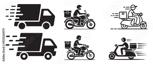 Professional courier delivery icons on motorcycle with cargo box. vector illustration eps 10