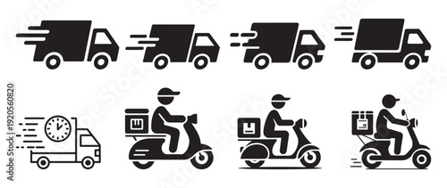 Express courier delivery icons on scooter and bicycle. vector illustration eps 10