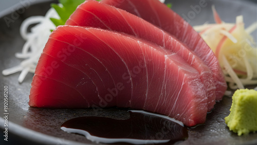 Sushi Sashimi Tuna on Black Plate.