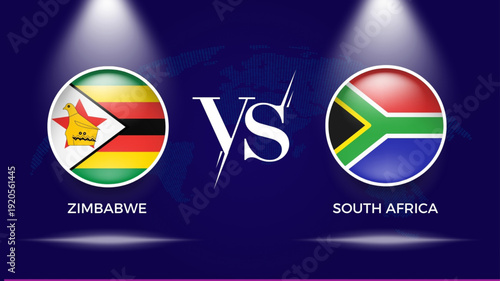  zimbabwe vs south africa flag and world map use for t20 cricket world cup 2026 template banner design.