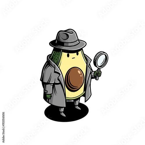 Avocado Detective Character with Magnifying Glass.