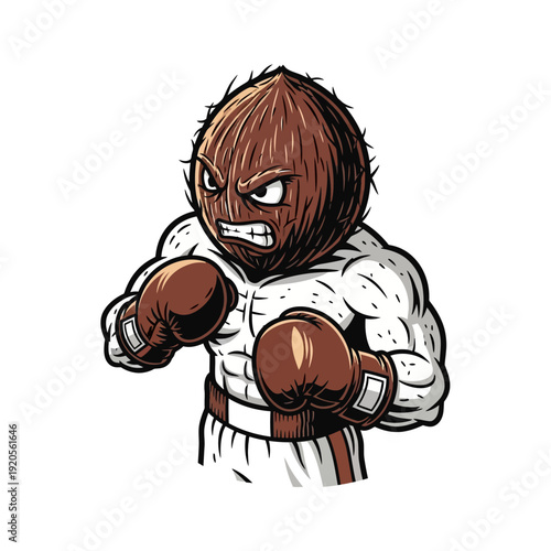 Cartoon Boxing Coconut Character Ready to Fight.