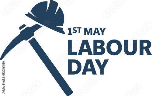 Labour Day celebration fist holding hammer icon with 1st May text vector illustration blue design