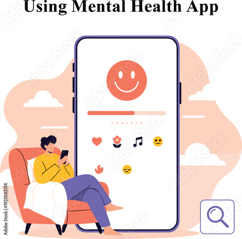 Using mental health app for mood tracking self care and emotional wellbeing vector illustration